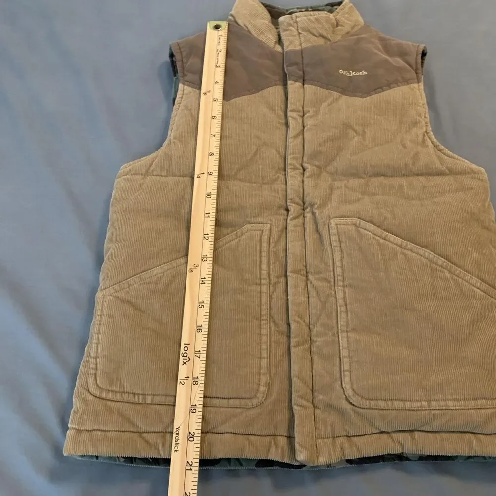OshKosh Vest Boys 12 Tan Corduroy Reversible Camo Quilted Puffer‎ Jacket